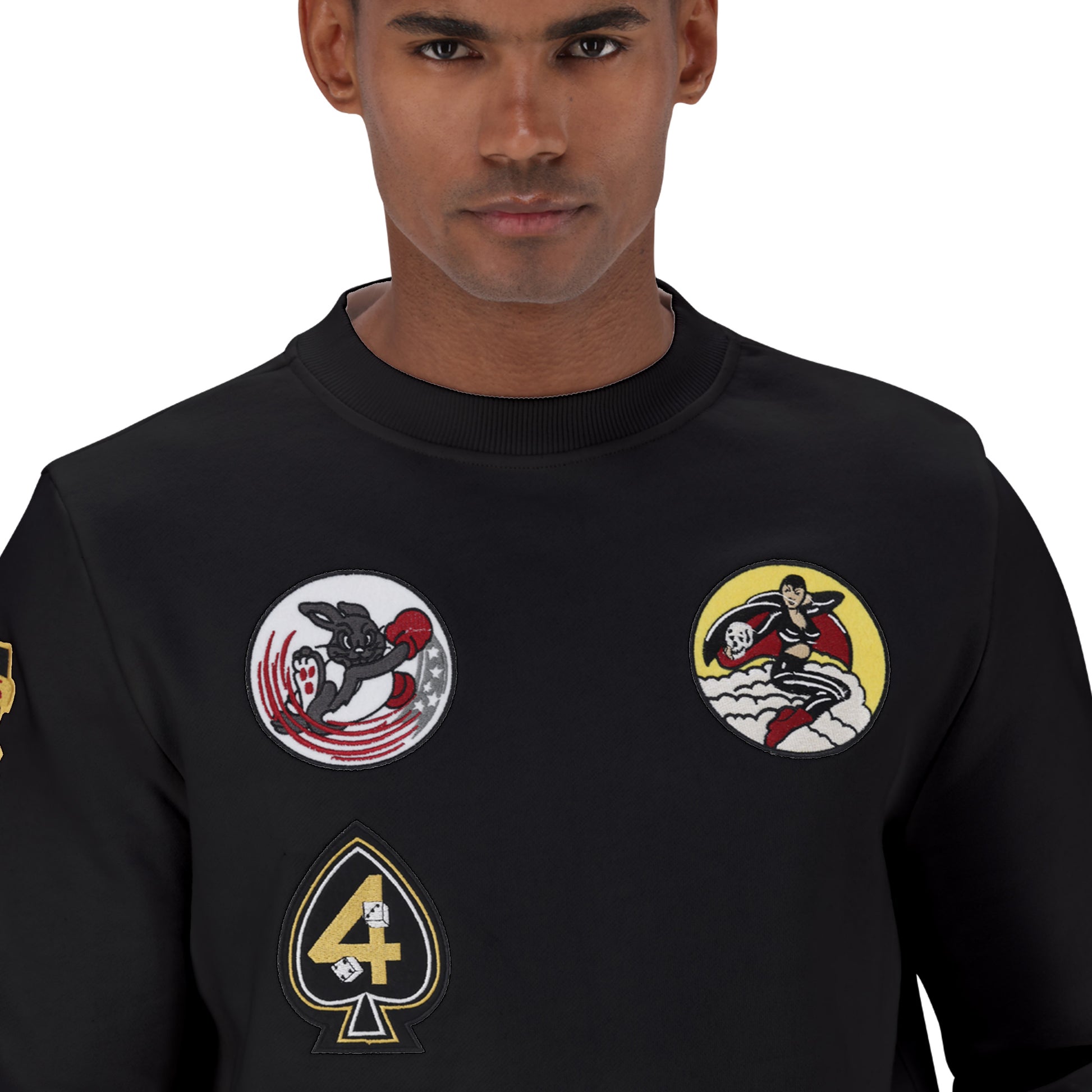 MULTI BADGE CREW SWEAT - Black