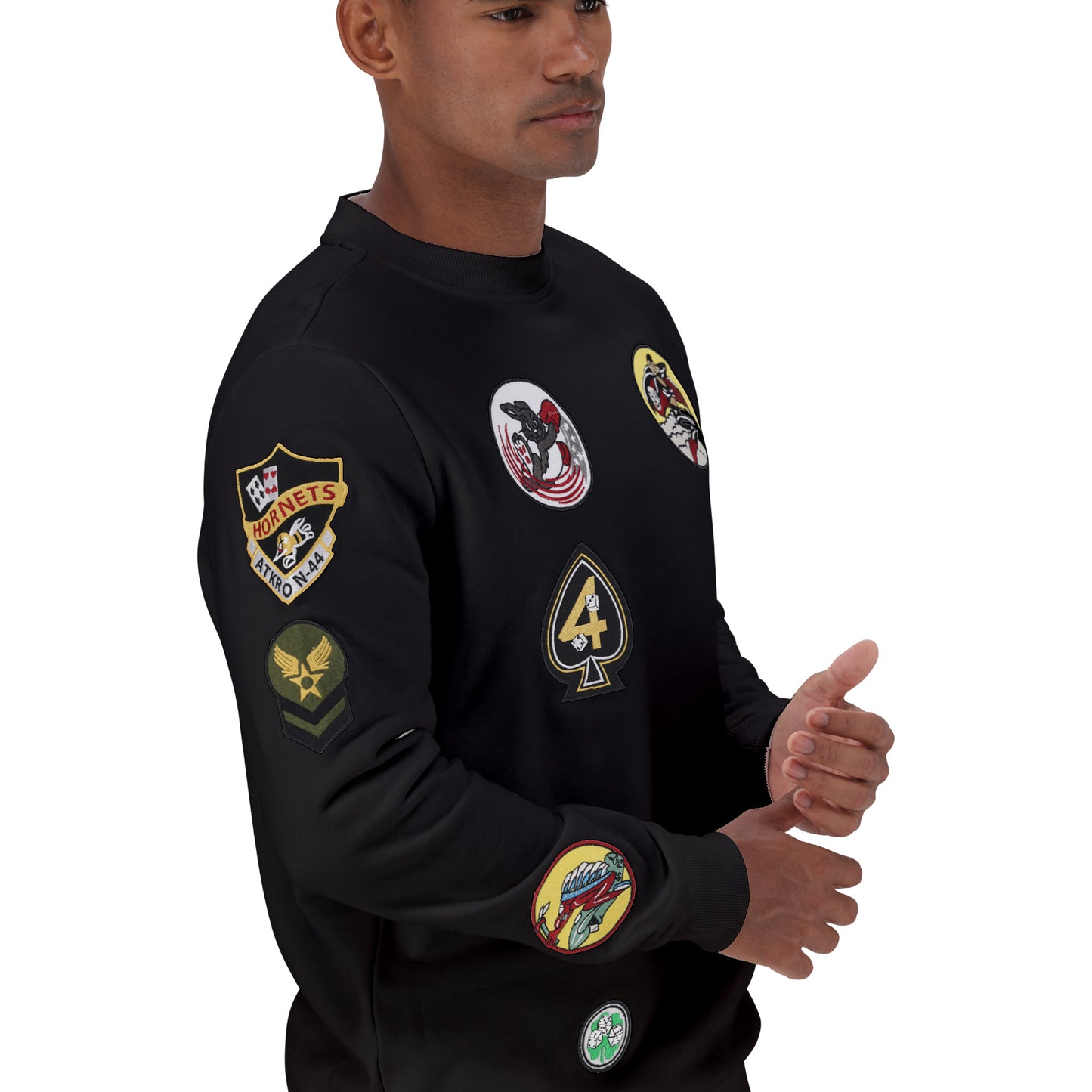 MULTI BADGE CREW SWEAT - Black