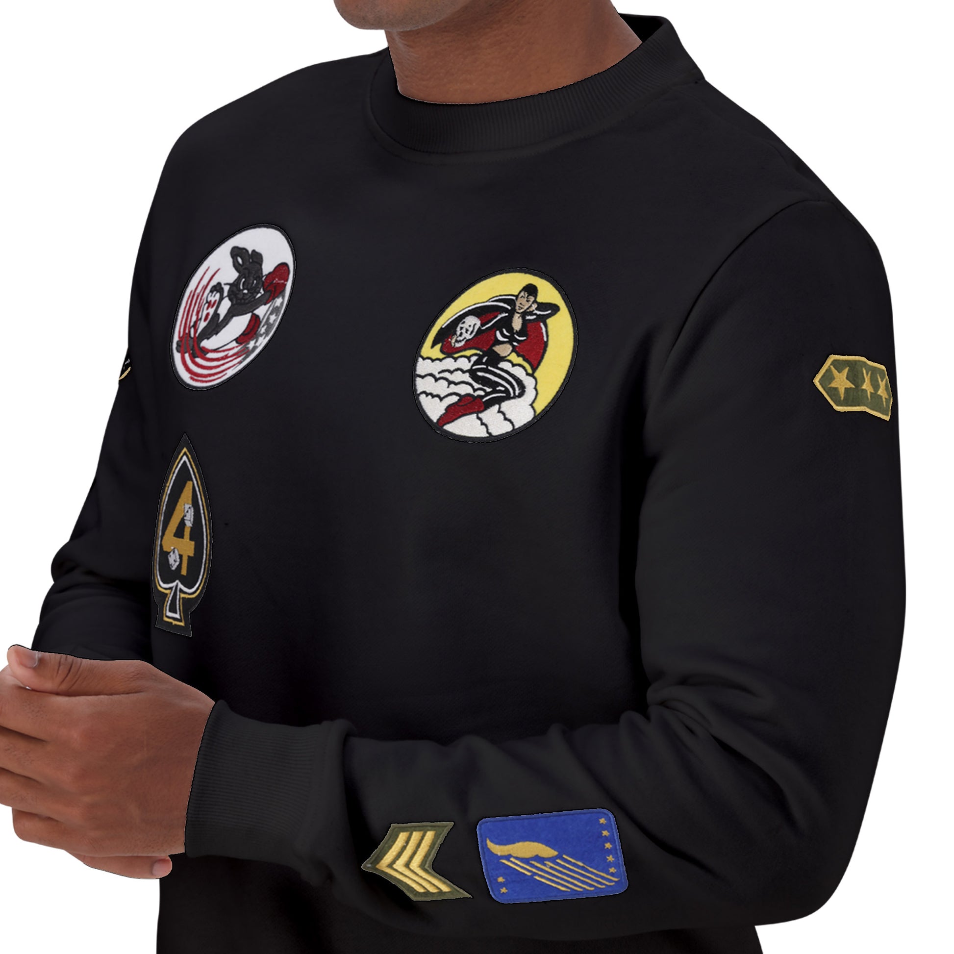 MULTI BADGE CREW SWEAT - Black