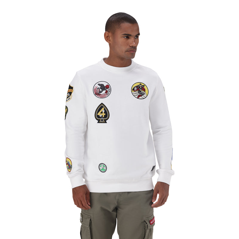 MULTI BADGE CREW SWEAT - White