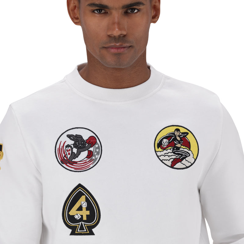 MULTI BADGE CREW SWEAT - White