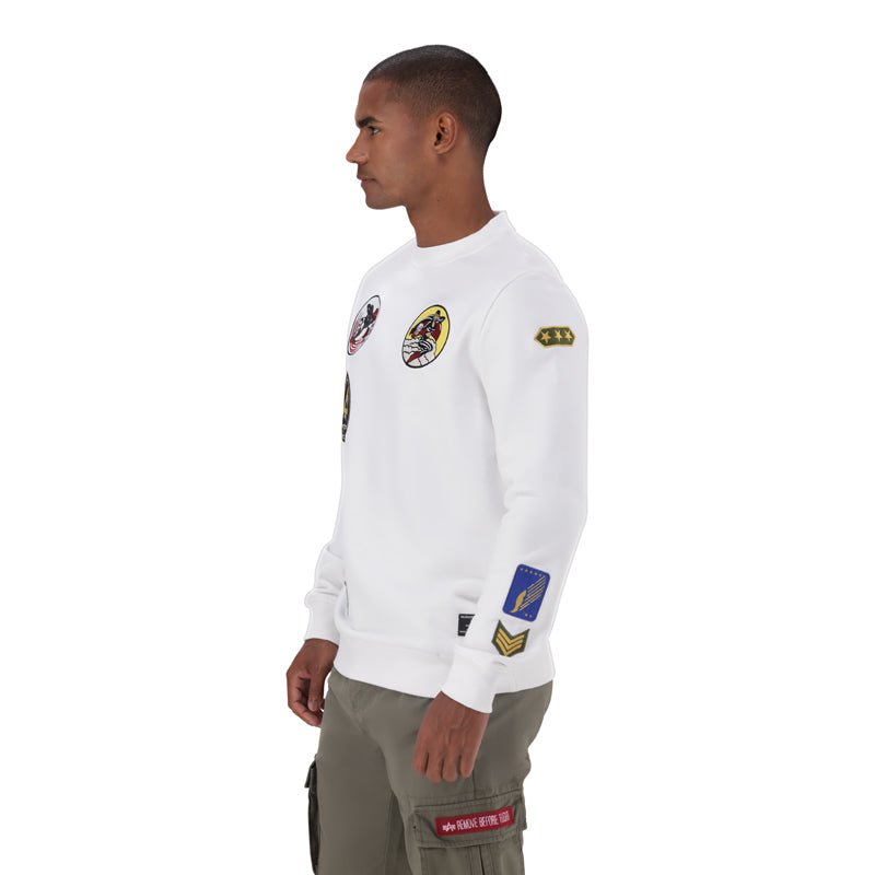 MULTI BADGE CREW SWEAT - White