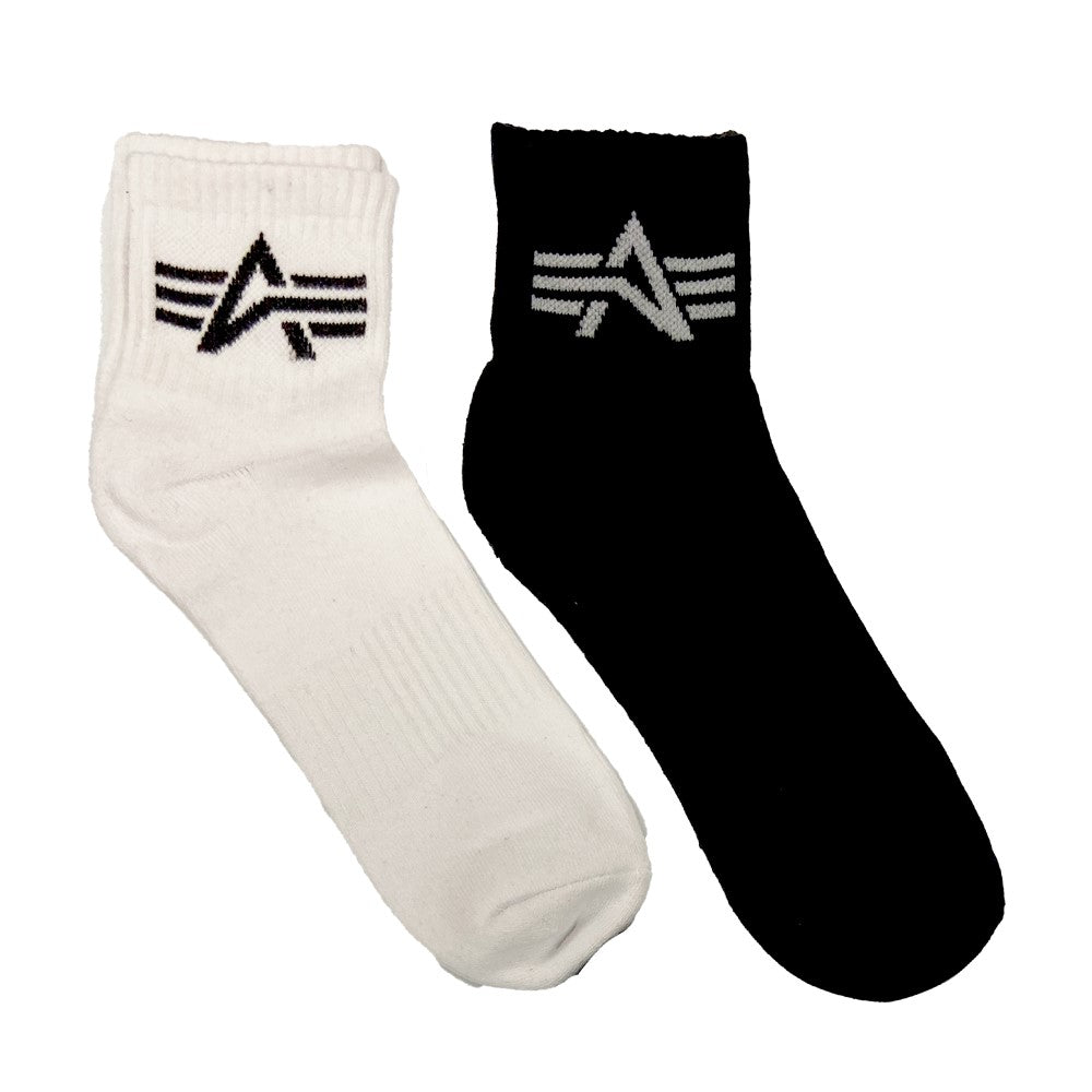 ALPHA LOGO CALF SOCKS - BLACK/WHITE ONE