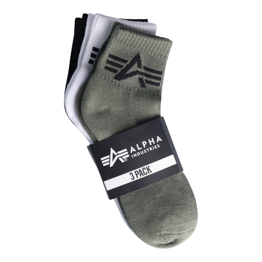 ALPHA FLYING A ANKLE SOCKS 3PC - BLK/WHT/SAGE