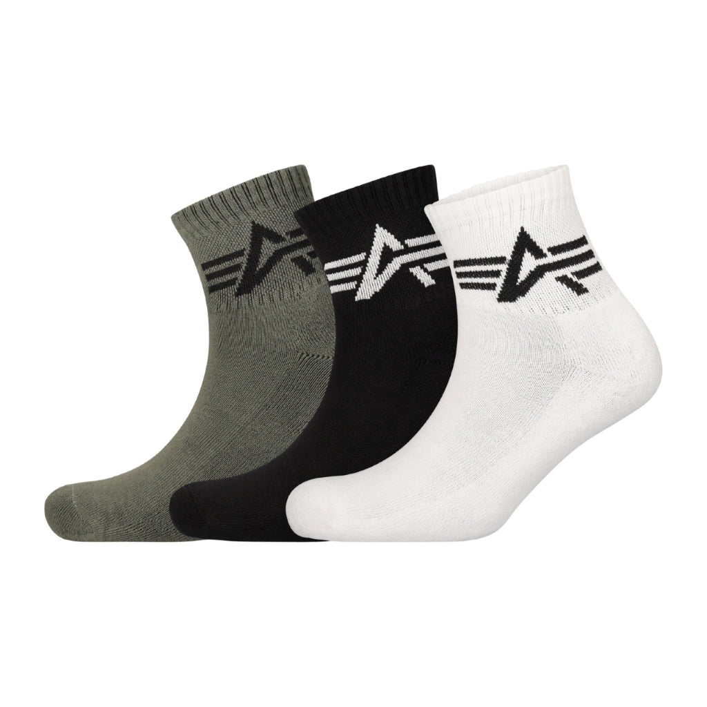 ALPHA FLYING A ANKLE SOCKS 3PC - BLK/WHT/SAGE