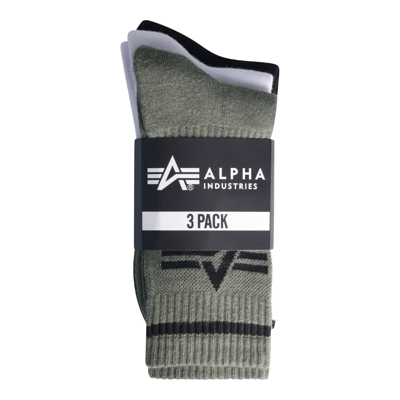 ALPHA FLYING A TENNIS SOCKS 3PC - BLK/WHT/SAGE ONE