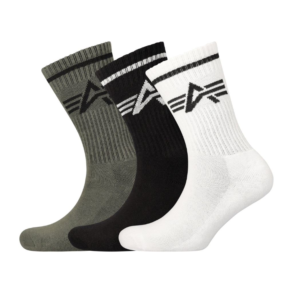 ALPHA FLYING A TENNIS SOCKS 3PC - BLK/WHT/SAGE ONE