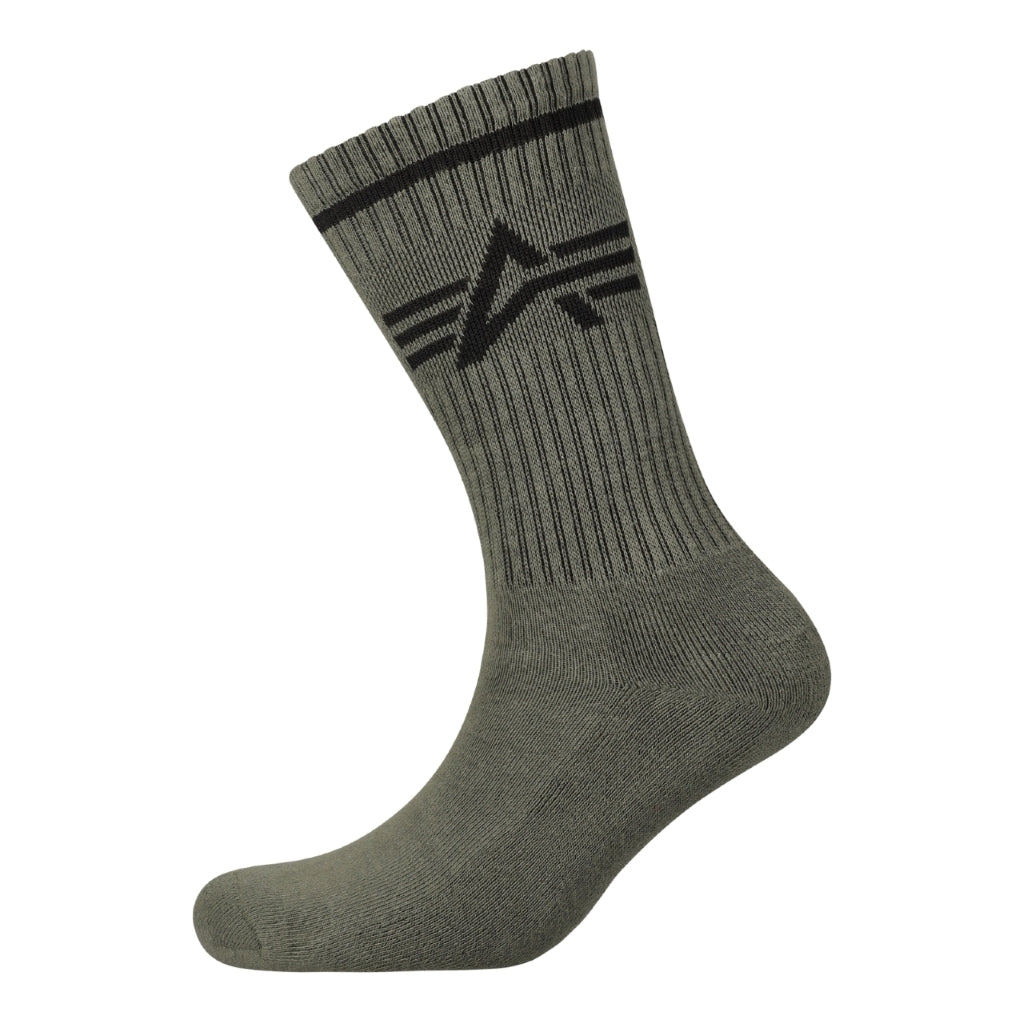 ALPHA FLYING A TENNIS SOCKS 3PC - BLK/WHT/SAGE ONE